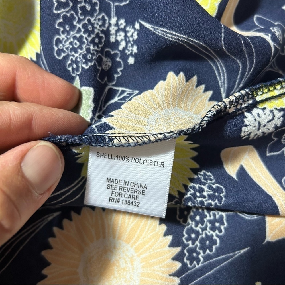 ModCloth Womens 2X Floral Short Sleeve Button Down Polyester V-Neck Top Blue - Picture 4 of 5